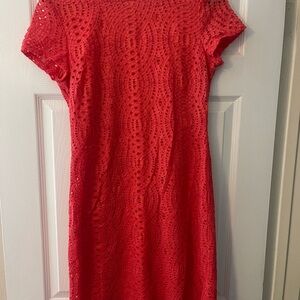 Red Lace Dress with Zipper Detail